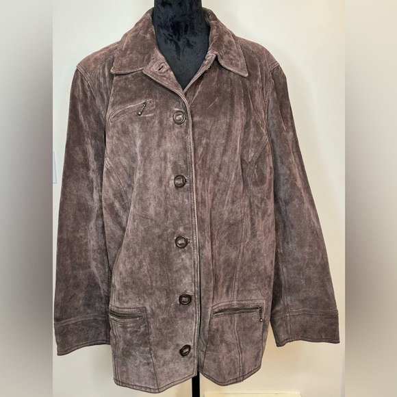 i.e. Relaxed Woman Brown Suede Leather Jacket Size 2XL - Picture 2 of 8